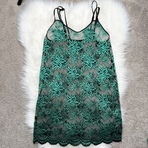 COLESCE COLLECTION Vintage Lingerie Womens Small Green Lace Night Dress Boudoir